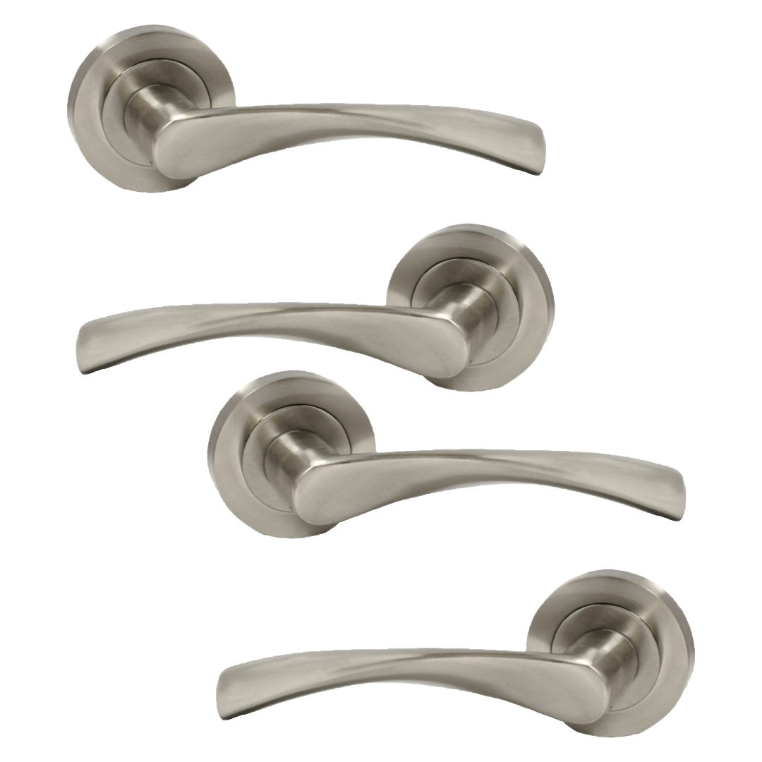 MULTIPACK Astrid Door Handles Latch Twist Lever on Rose - Satin 120mm