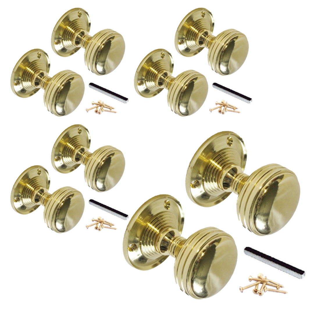 MULTIPACK Door Knobs Brass Mortice Round Reeded HEAVY Knob 1/4/6 Pairs