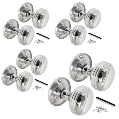 MULTIPACK Door Knobs Chrome Mortice Round Reeded HEAVY Knob 1/4/6 Pairs