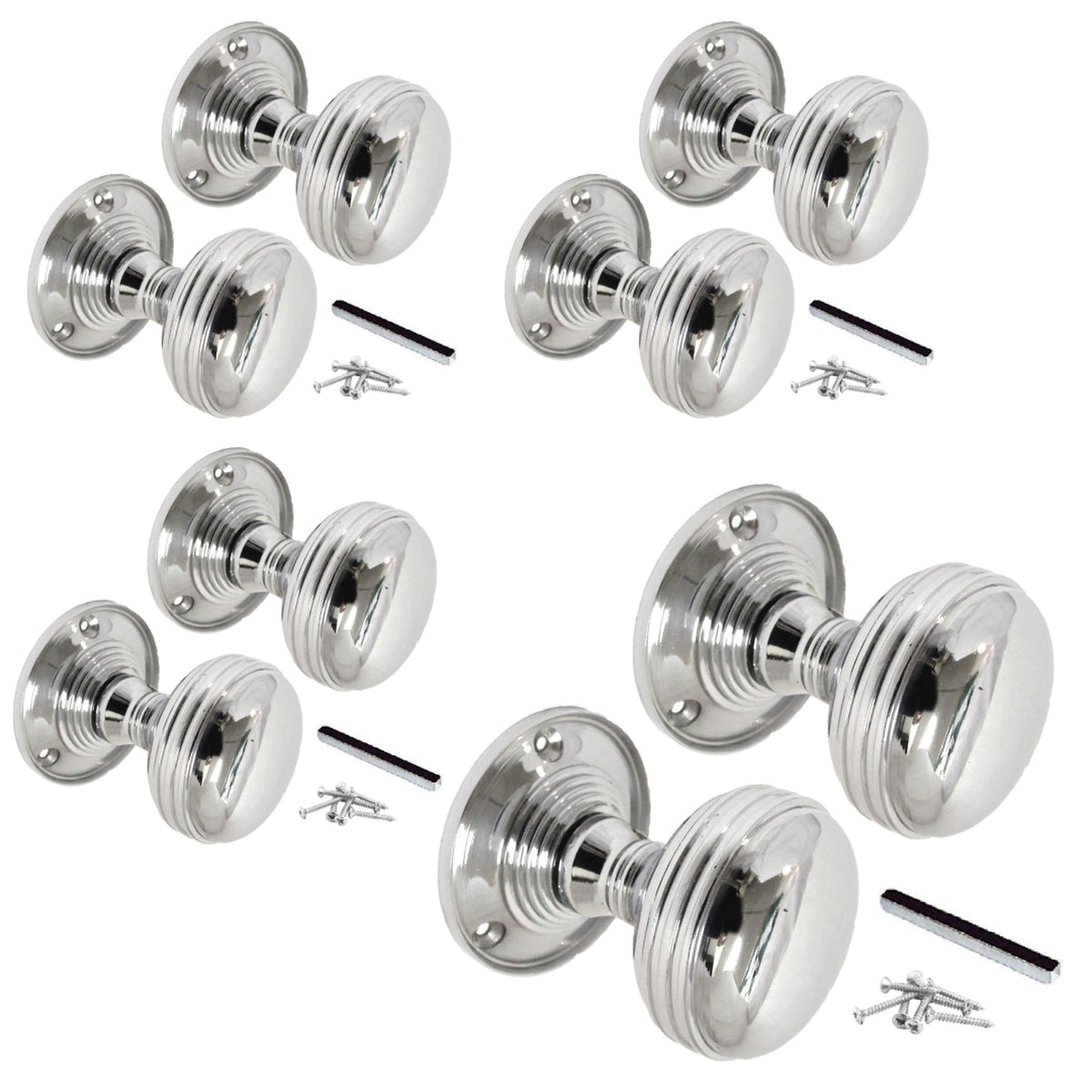 Marketplace JPG companion for Multipack Door Knobs Chrome Mortice Round Reeded Heavy Knob 1/4/6 Pairs