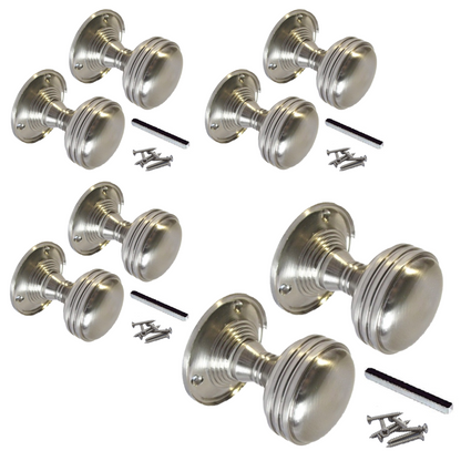 Lot de 1/4/6 paires de boutons de porte ronds cannelés satinés à mortaise