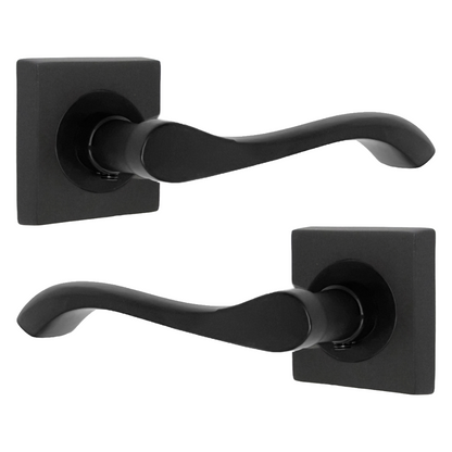 Poignée de porte Zena noire mate à levier sur rosace carrée, ensemble de poignées à loquet interne