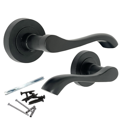 Ensemble de clés de serrure de poignée de porte Zena Design moderne Noir mat Levier sur rosace Écusson interne