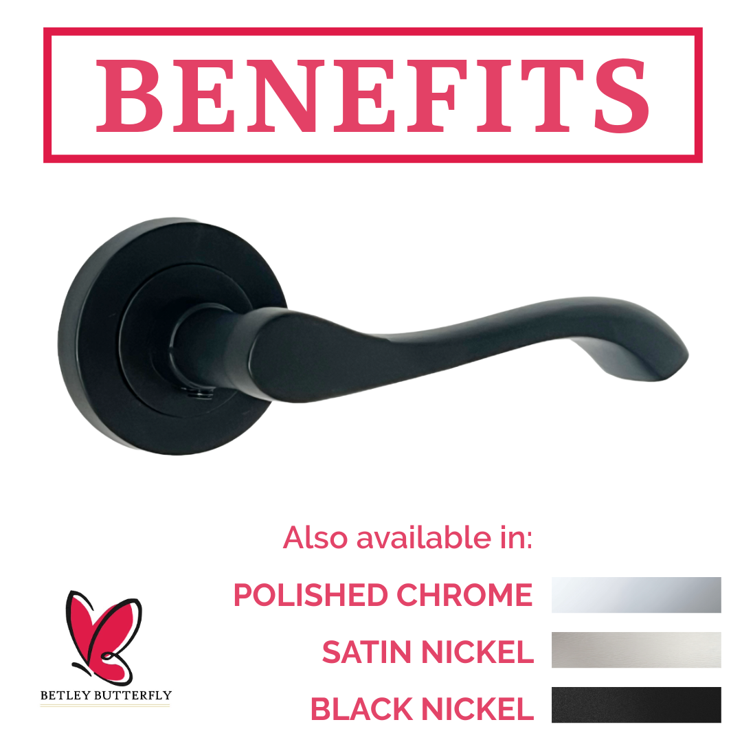 Cadenza Door Handle Bathroom Set Modern Design Matt Black Lever on Rose Internal Thumbturn