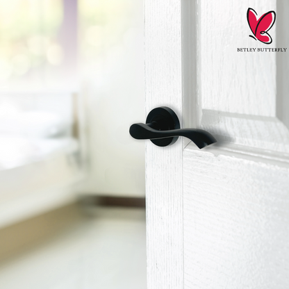 Cadenza Door Handle Modern Design Matt Black Lever on Rose Internal + Tubular Latch