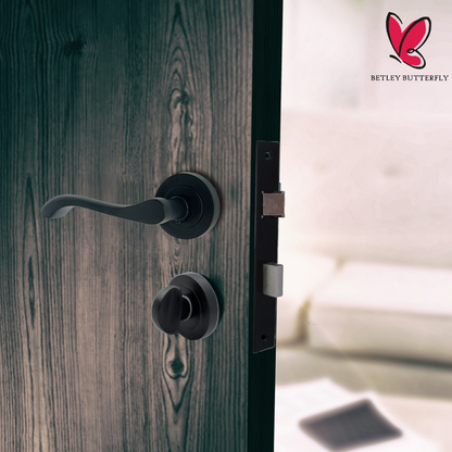 Cadenza Door Handle Bathroom Set Modern Design Matt Black Lever on Rose Internal Thumbturn