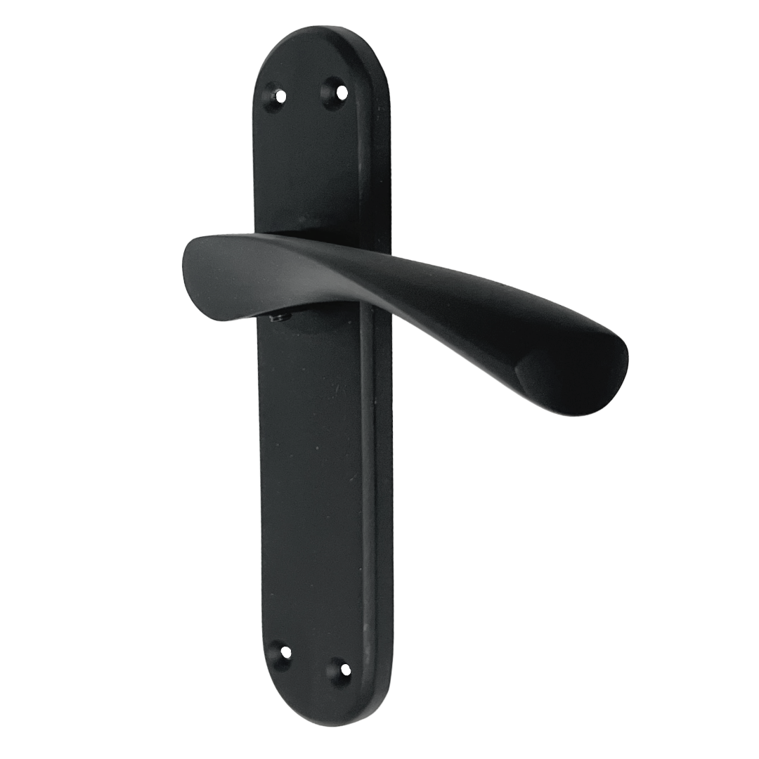 London Astrid Twist Door Handle Matt Black Lever on Backplate Latch Handles