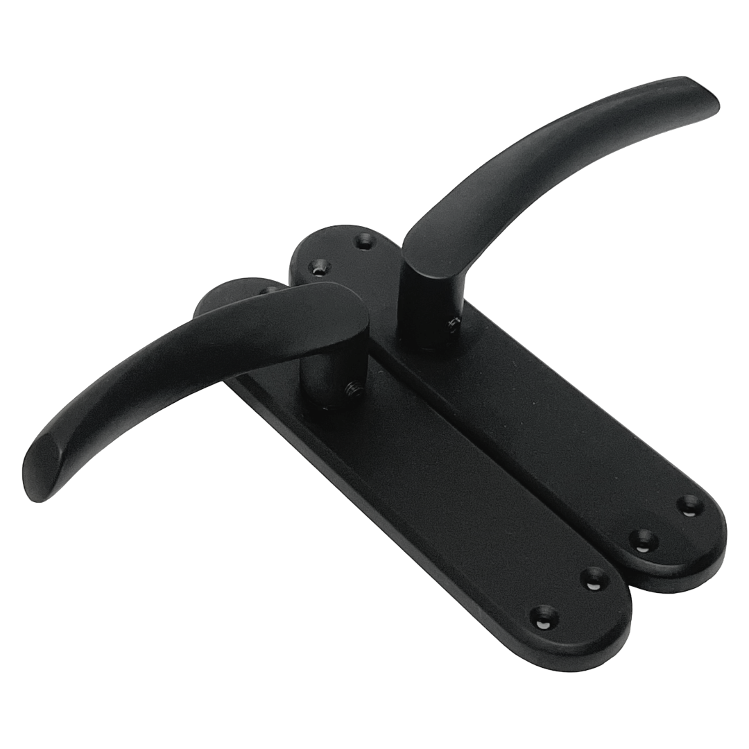 London Astrid Twist Door Handle Matt Black Lever on Backplate Latch Handles
