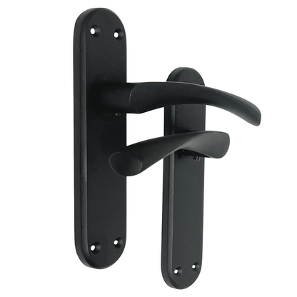 London Astrid Twist Door Handle Matt Black Lever on Backplate Latch Handles
