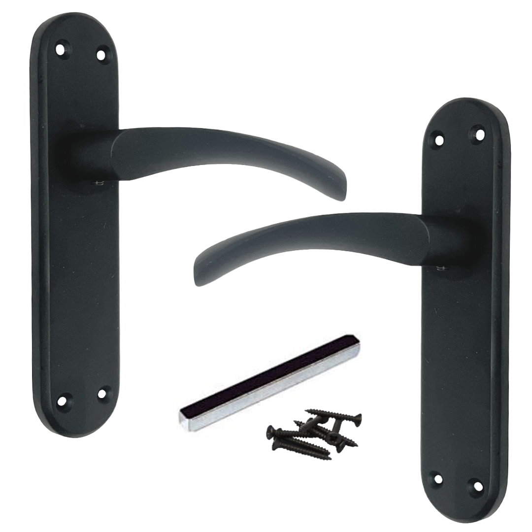 London Astrid Twist Door Handle Matt Black Lever on Backplate Latch Handles