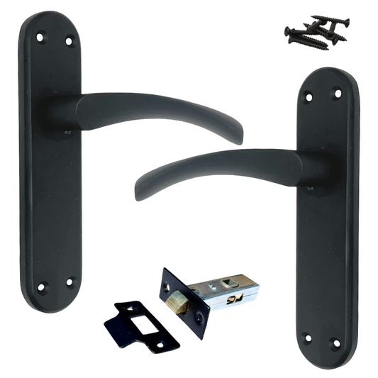 London Astrid Twist Door Handle Matt Black Lever on Backplate with Latch