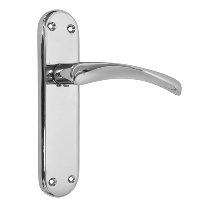 London Astrid Twist Door Handle Polished Chrome Lever on Backplate with Latch Hinges