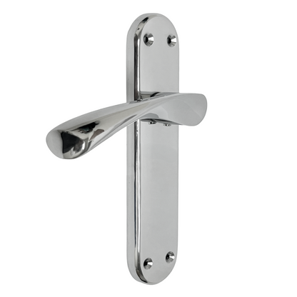 London Astrid Twist Door Handle Polished Chrome Lever on Backplate with Latch Hinges