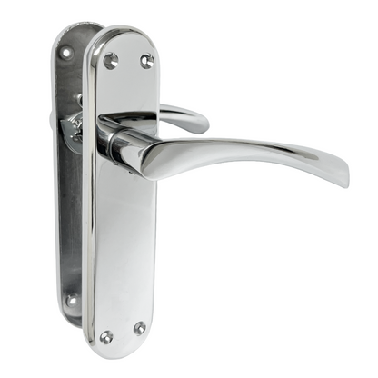 London Astrid Twist Door Handle Polished Chrome Lever on Backplate with Latch Hinges