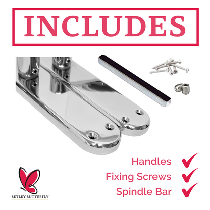 London Astrid Twist Door Handle Polished Chrome Lever on Backplate Latch Handles