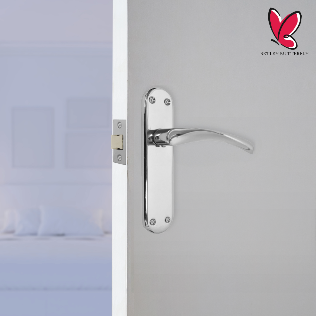 London Astrid Twist Door Handle Polished Chrome Lever on Backplate Latch Handles