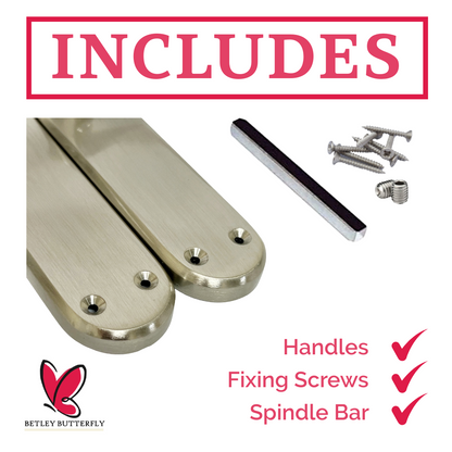 London Astrid Twist Door Handle Satin Nickel Lever on Backplate with Latch Hinges