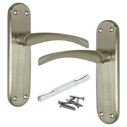 London Astrid Twist Door Handle Satin Nickel Lever on Backplate with Latch Hinges
