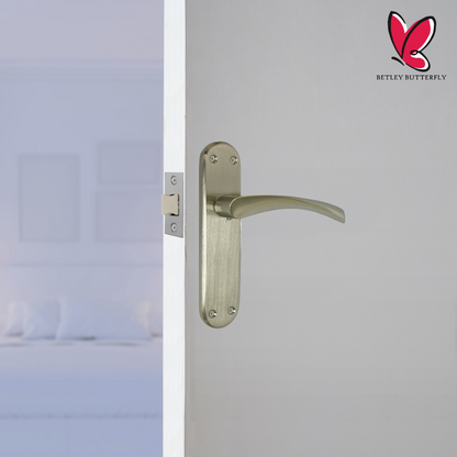 London Astrid Twist Door Handle Satin Nickel Lever on Backplate with Latch Hinges