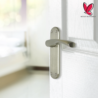 London Astrid Twist Door Handle Satin Nickel Lever on Backplate Latch Handles