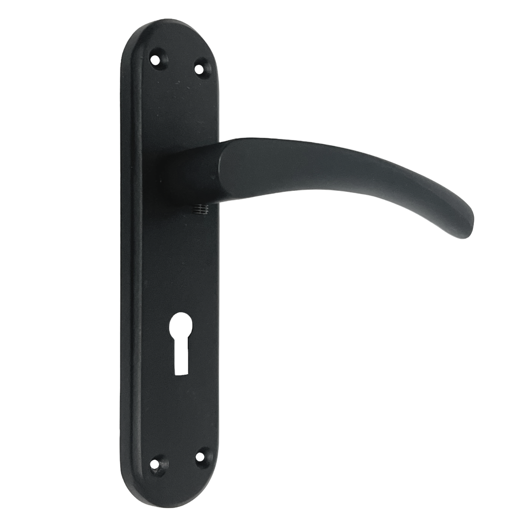 London Astrid Twist Door Handle Matt Black Lever on Backplate Lock Handles