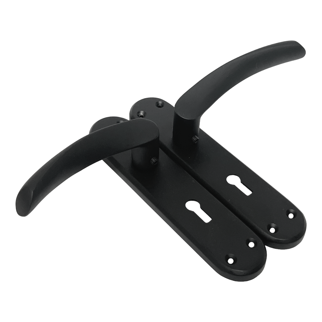 London Astrid Twist Door Handle Matt Black Lever on Backplate Lock Handles