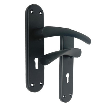 London Astrid Twist Door Handle Matt Black Lever on Backplate Lock Handles