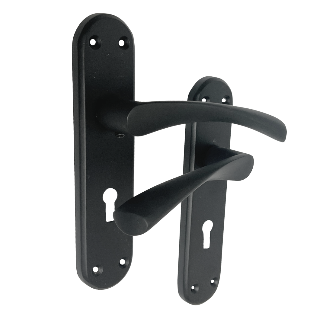 London Astrid Twist Door Handle Matt Black Lever on Backplate Lock Handles