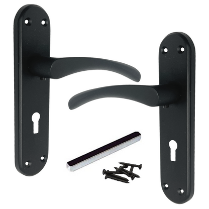 London Astrid Twist Door Handle Matt Black Lever on Backplate Lock Handles