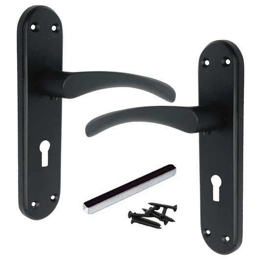 London Astrid Twist Door Handle Matt Black Lever on Backplate Lock Handles