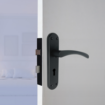 London Astrid Twist Door Handle Matt Black Lever on Backplate Lock Handles