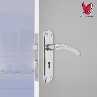 London Astrid Twist Door Handle Polished Chrome Lever on Backplate with Lock and Key