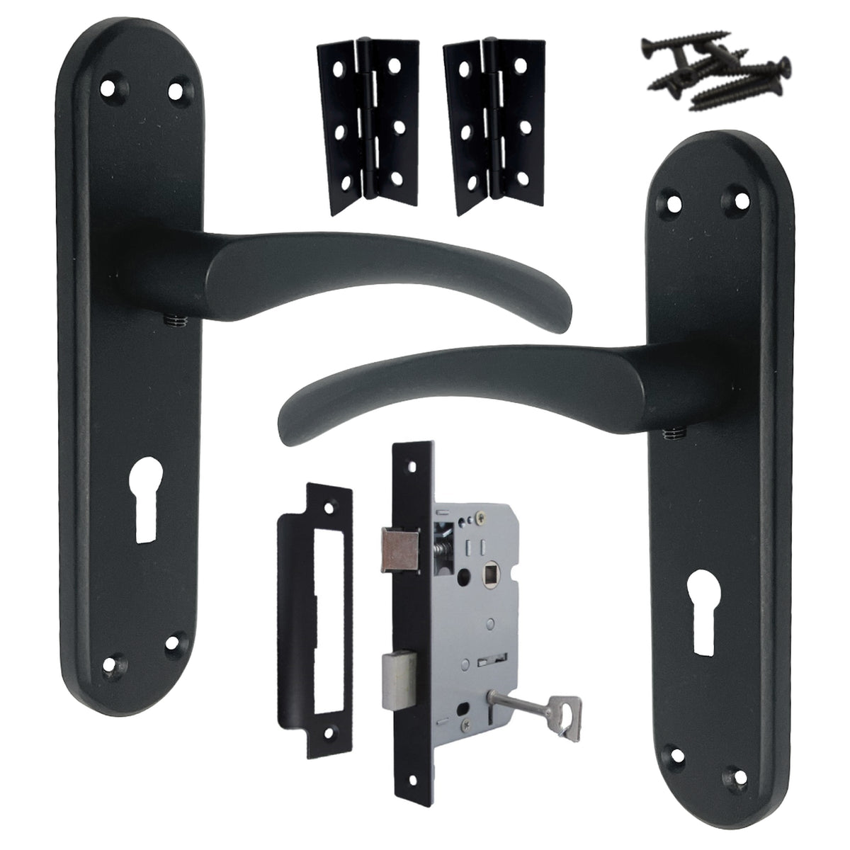 Marketplace JPG companion for London Astrid Twist Door Handle Matt Black Lever on Backplate with Lock Key Hinges - 179mm X 40mm