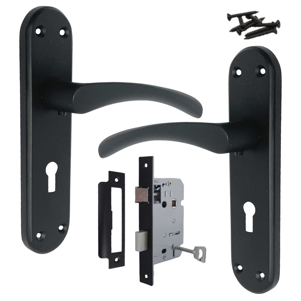 Marketplace JPG companion for London Astrid Twist Door Handle Matt Black Lever on Backplate with Lock and Key - 179mm X 40mm
