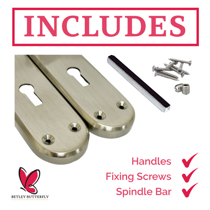 London Astrid Twist Door Handle Satin Nickel Lever on Backplate with Lock and Key