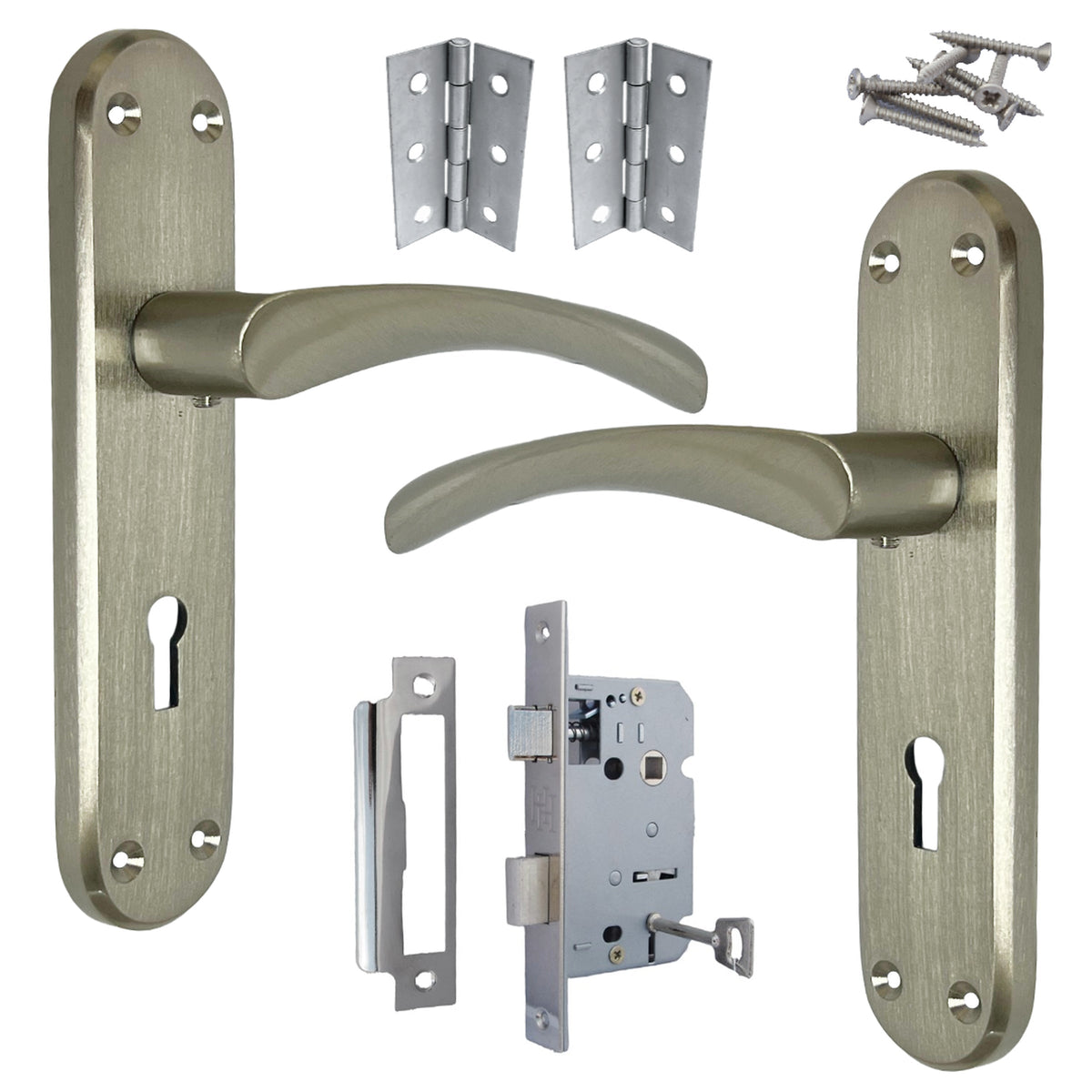 Marketplace JPG companion for London Astrid Twist Door Handle Satin Nickel Lever on Backplate with Lock Key Hinges - 179mm X 40mm