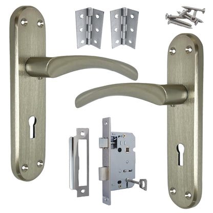 Marketplace JPG companion for London Astrid Twist Door Handle Satin Nickel Lever on Backplate with Lock Key Hinges - 179mm X 40mm