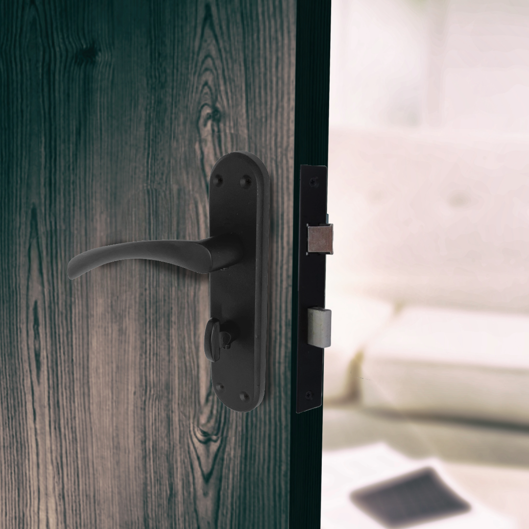 London Astrid Twist Door Handle Matt Black Bathroom Handles with Lock Hinges