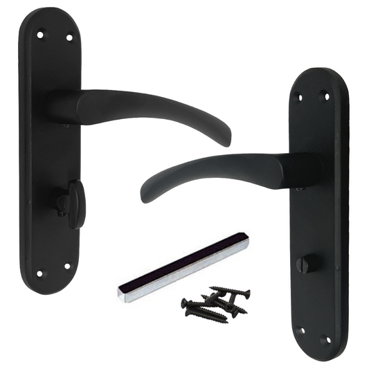 London Astrid Twist Door Handle Matt Black on Backplate Bathroom Lock Handles