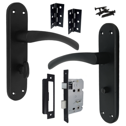 London Astrid Twist Door Handle Matt Black Bathroom Handles with Lock Hinges