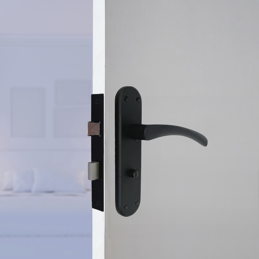 London Astrid Twist Door Handle Matt Black Bathroom Handles with Lock Hinges