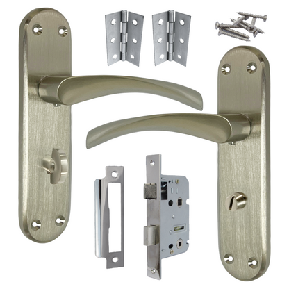 London Astrid Twist Door Handle Satin Nickel Bathroom Handles with Lock Hinges