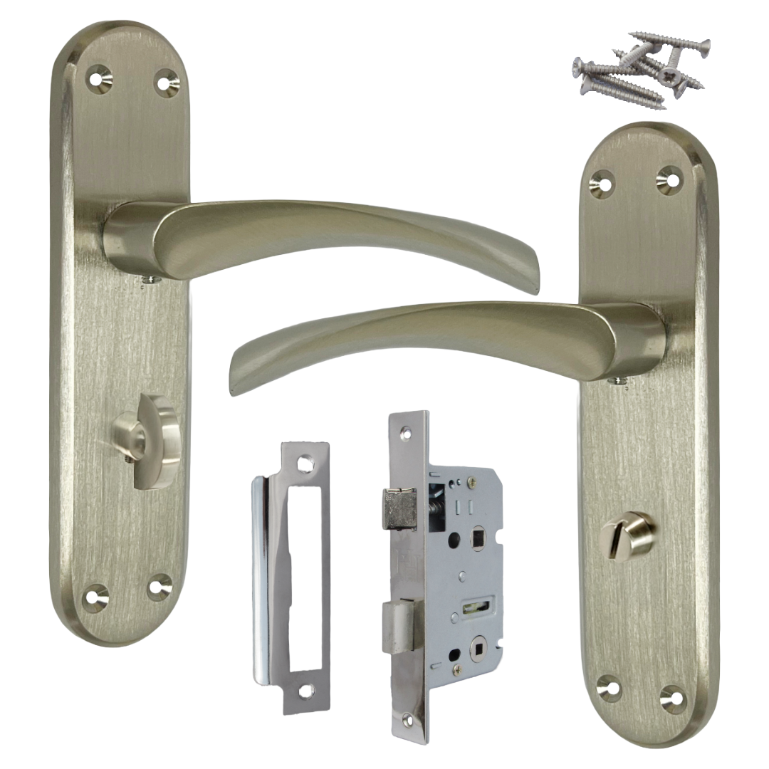 London Astrid Twist Door Handle Satin Nickel Bathroom Handles with Lock
