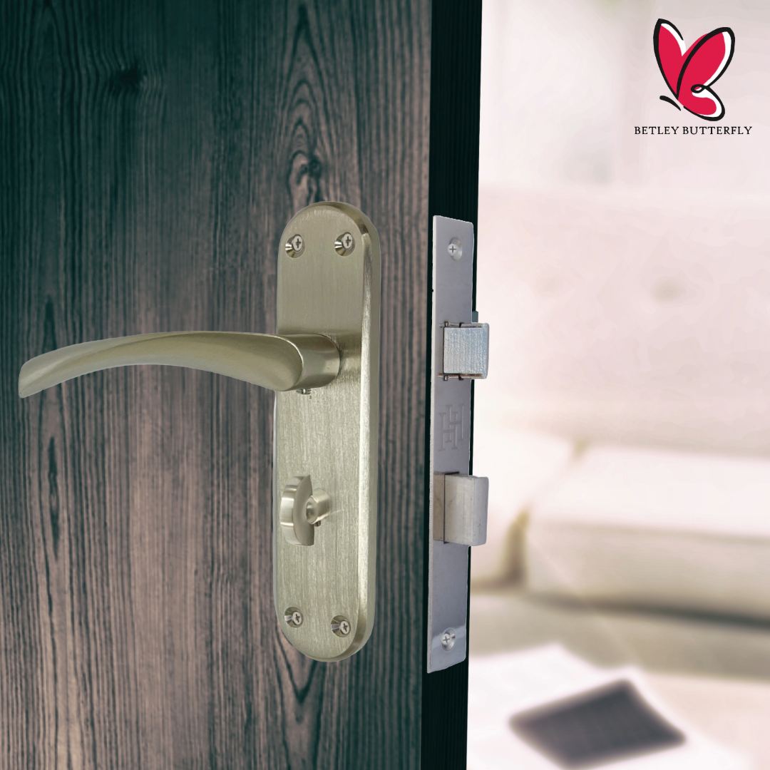 London Astrid Twist Door Handle Satin Nickel Bathroom Handles with Lock Hinges