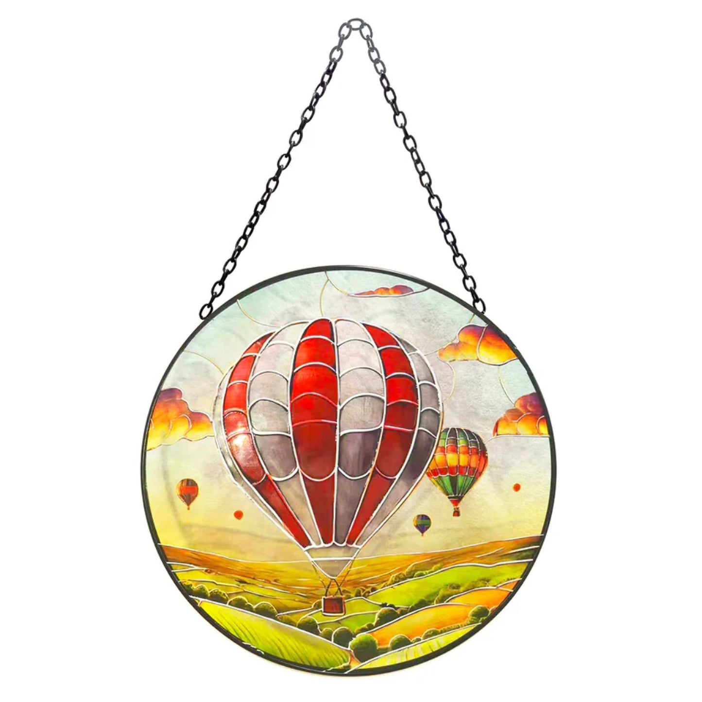 Stained Glass Suncatcher Hot Air Balloon Hanging Round Orbit Garden Decoration - 48cm x 23cm