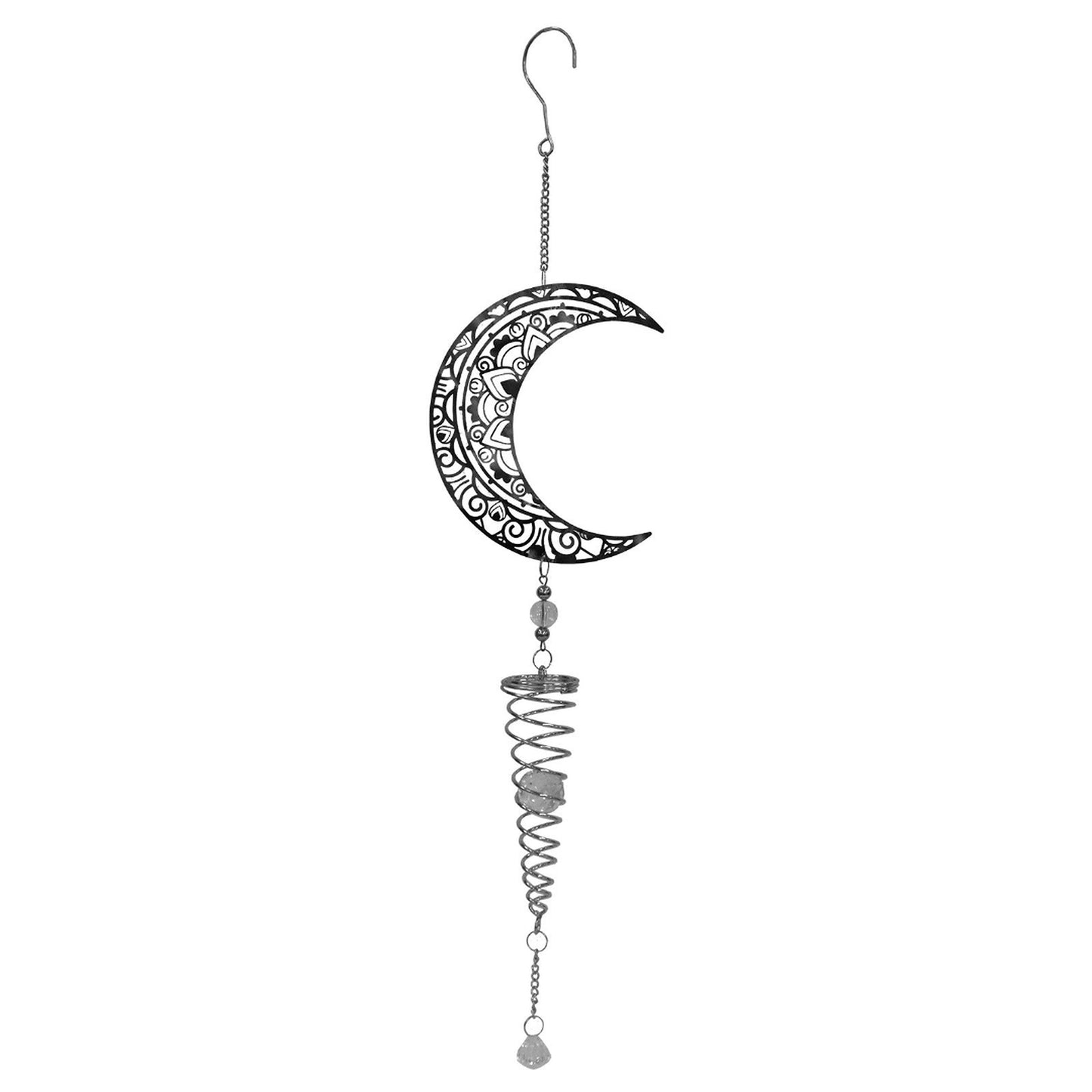 Stainless Steel Hanging Spiral Spinner, Crescent Moon Garden Wind Spinner, 80cm X 15cm
