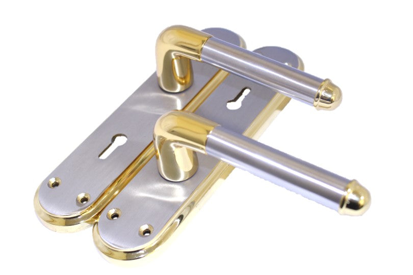 Poignée de porte Marina à levier de verrouillage bicolore - Laiton et satin