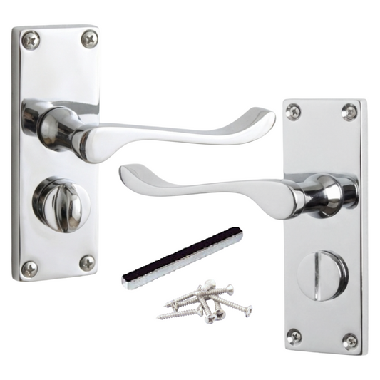 Door Handles Scroll Bathroom WC Privacy Lock - Chrome 118 x 40mm