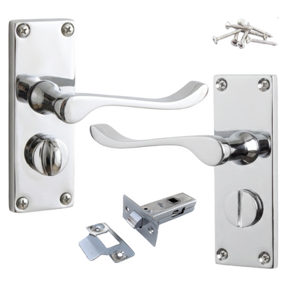 Poignées de porte à volutes pour salle de bain, WC, serrure de confidentialité - Loquet chromé 118 x 40 mm