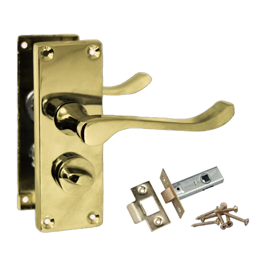 Door Handles Scroll Bathroom WC Privacy Lock - Brass 118 x 40mm Latch